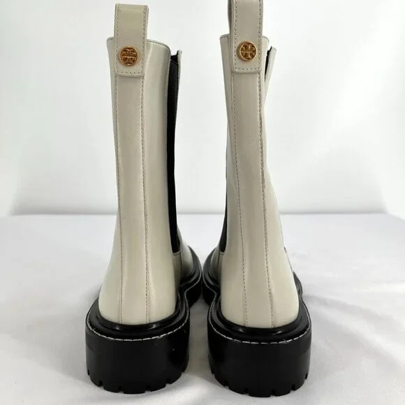 Tory Burch Women's Size 9 Benton Boot Vachetta Calf Heavy Boots In Ivory/Black - Picture 4 of 15